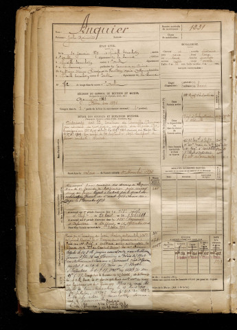 Anquier, Jules Raimond, né le 30 janvier 1872 à Friville-Escarbotin (Somme), classe 1892, matricule n° 1231, Bureau de recrutement d'Abbeville