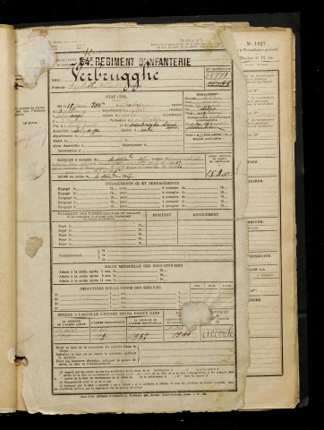 Verbrugghe, Raphaël Albert, né le 15 juin 1896 à Looberghe (Nord), classe 1916, matricule n° 1536, Bureau de recrutement d'Amiens