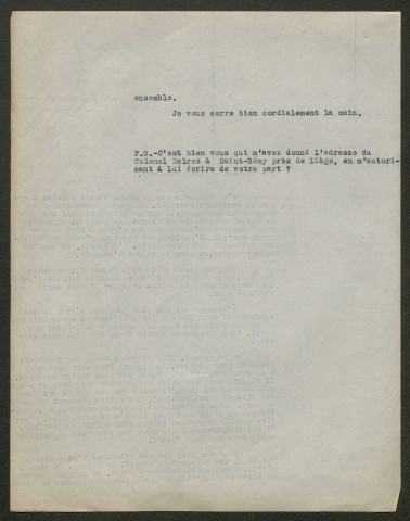 Témoignage de Chardonne (Colonel) et correspondance avec Jacques Péricard