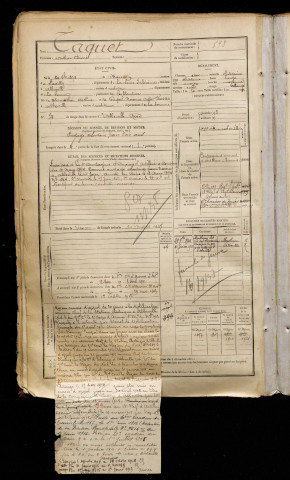 Taquet, Arthur Désiré, né le 20 septembre 1873 à Barentin (Seine-Maritime), classe 1893, matricule n° 898, Bureau de recrutement d'Abbeville