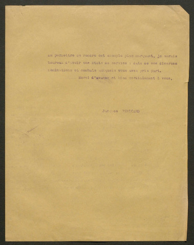 Témoignage de Boyer, (Capitaine) et correspondance avec Jacques Péricard