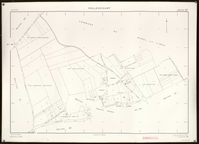 Plan du cadastre rénové - Hallencourt : section ZK