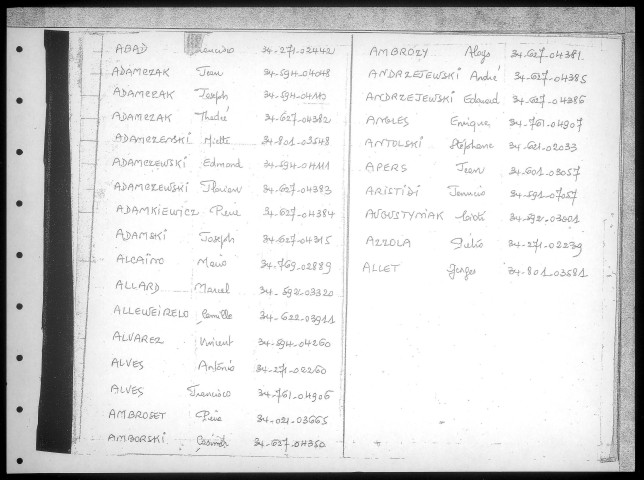 Table alphabétique du contingent 1934 - lettres A à C : bureaux de recrutement de la Deuxième Région Militaire (Départements du Nord, du Pas de Calais, de l'Aisne, de l'Oise, de la Somme, de l'Eure et de la Seine-Maritime)