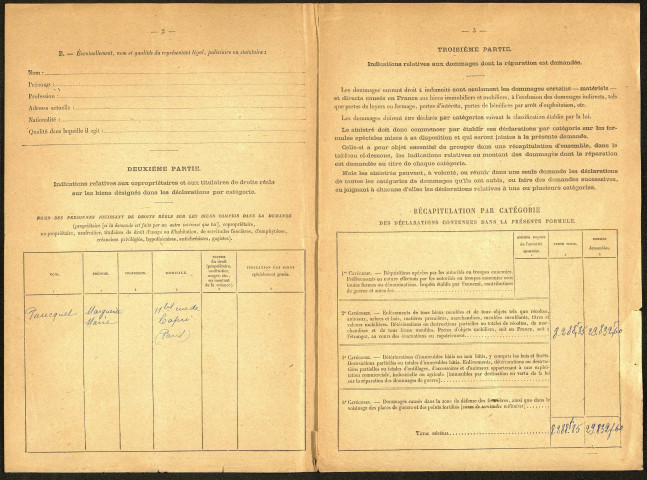 Bray-sur-Somme. Demande d'indemnisation des dommages de guerre : dossier Paucquet-Delaporte Marie Octavie