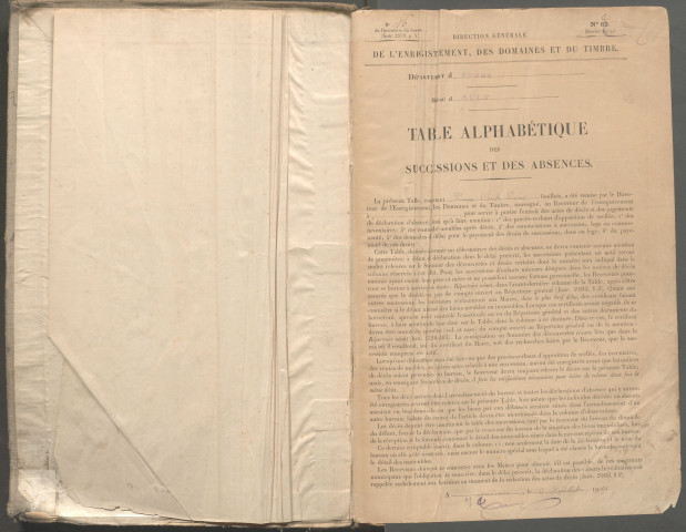 Table des successions et absences du bureau d'Ault