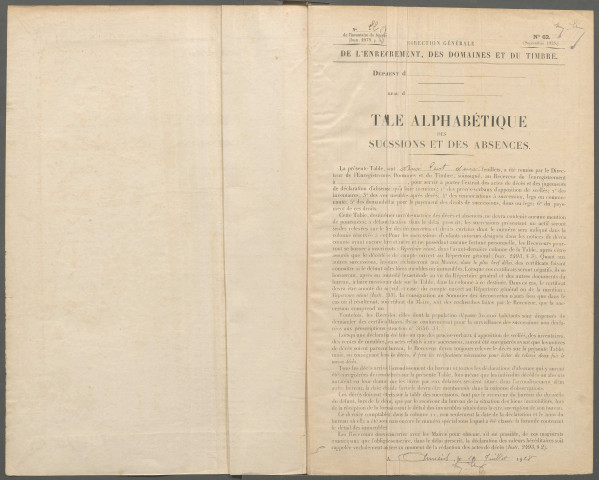 Table des successions et absences du bureau de Rue