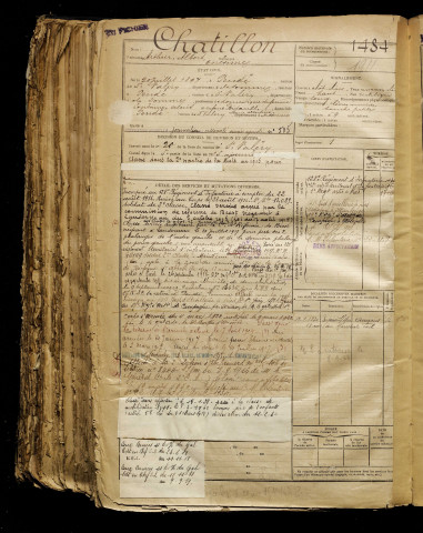 Chatillon, Arthur Albert Onésime, né le 20 juillet 1897 à Pendé (Somme), classe 1917, matricule n° 1484, Bureau de recrutement d'Abbeville