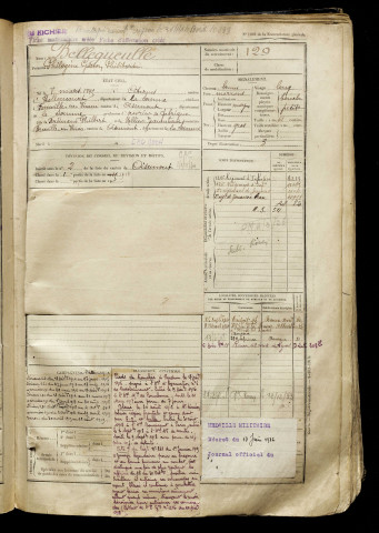 Bellegueulle, Philogène Gaston Philibert, né le 08 mars 1895 à Citerne (Somme), classe 1915, matricule n° 129, Bureau de recrutement d'Amiens