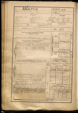 Warin, Louis François Edouard, né le 09 mai 1869 à Moreuil (Somme), classe 1889, matricule n° 85, Bureau de recrutement de Péronne