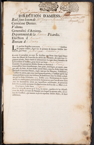 Centième denier du bureau de Conty pour la période du 23 août 1729 au 6 août 1731