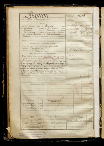 Rognon, Alfred Eugène Jules, né le 22 janvier 1901 à Dargnies (Somme), classe 1921, matricule n° 1012, Bureau de recrutement d'Abbeville
