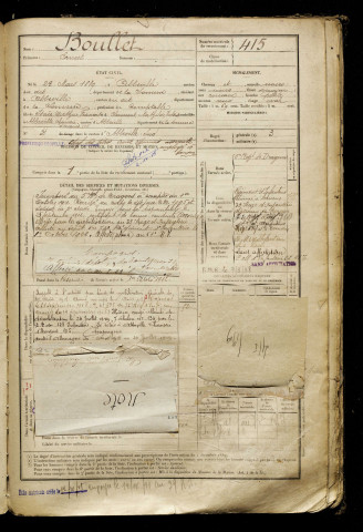 Boullet, Ernest, né le 23 mars 1889 à Abbeville (Somme), classe 1909, matricule n° 415, Bureau de recrutement d'Abbeville