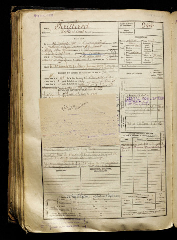 Paillard, Richard Louis, né le 19 septembre 1900 à Quevauvillers (Somme), classe 1920, matricule n° 966, Bureau de recrutement d'Amiens