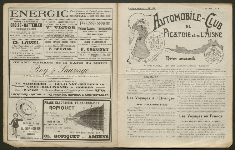 Automobile-club de Picardie et de l'Aisne. Revue mensuelle, 10e année, juillet 1914