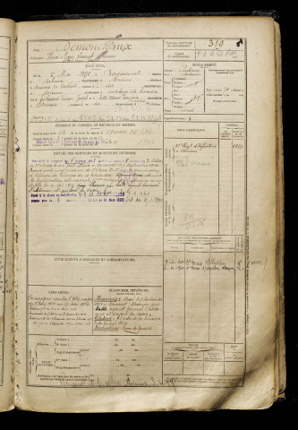 Demonchaux, Henri Marie Laurent Albert Louis Joseph, né le 05 mai 1892 à Bayencourt (Somme), classe 1912, matricule n° 319, Bureau de recrutement d'Amiens