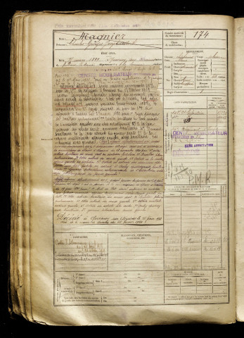 Magnier, Charles Georges Joseph Albert, né le 25 mars 1899 à Quesnoy-sur-Airaines (Somme), classe 1919, matricule n° 174, Bureau de recrutement d'Amiens
