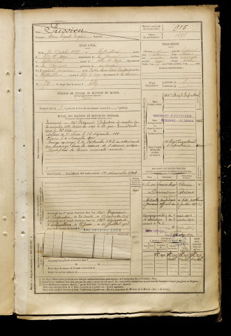 Fussien, Adrien Auguste Eugène, né le 30 octobre 1878 à Hallivillers (Somme), classe 1898, matricule n° 915, Bureau de recrutement de Péronne