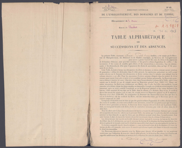 Table des successions et absences du bureau de Chaulnes