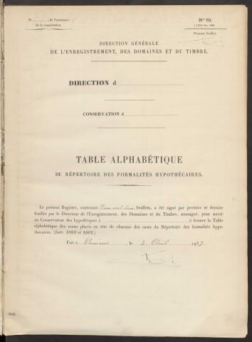 Table du répertoire des formalités, de Watin à Zukorski, registre n° 43 (Conservation des hypothèques de Montdidier)