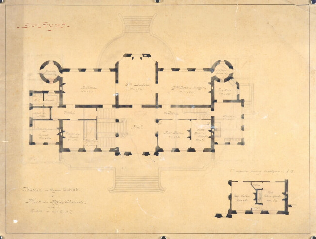 Château de Mme Veuve-Saint, deuxième projet : plan d'ensemble du rez-de-chaussée dressé par l'architecte Delefortrie