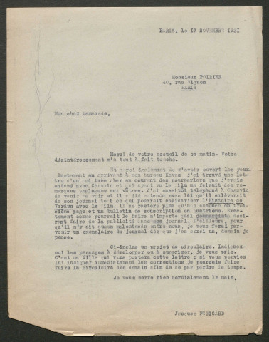 Témoignage de Poirier et correspondance avec Jacques Péricard
