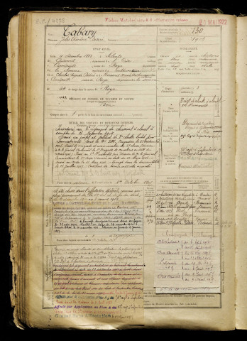 Tabary, Jules Théodore Désiré, né le 09 décembre 1883 à Solente (Oise), classe 1903, matricule n° 130, Bureau de recrutement de Péronne