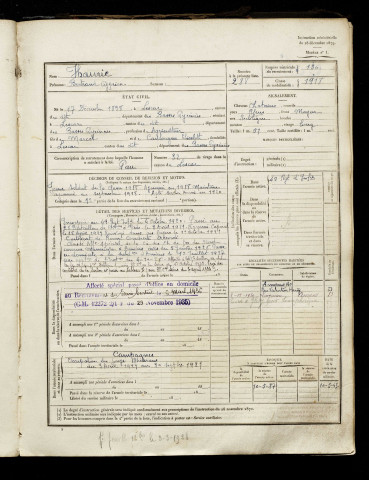 Haurie, Bertrand Cyprien, né le 17 décembre 1898 à Lescar (Pyrénées-Atlantiques), classe 1918, matricule n° 136, Bureau de recrutement d'Amiens