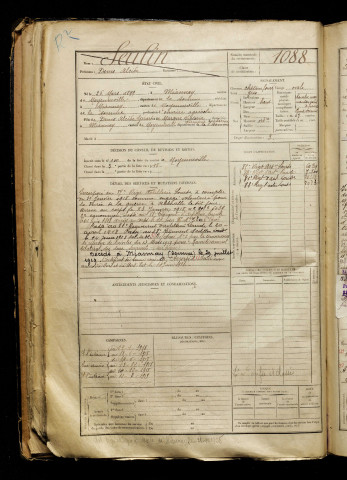 Seulin, Denis Alcide, né le 26 mars 1899 à Miannay (Somme), classe 1919, matricule n° 1088, Bureau de recrutement d'Abbeville