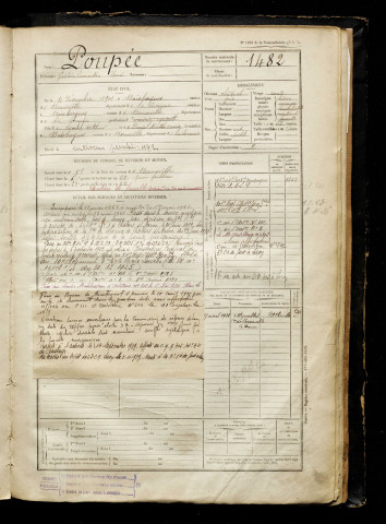 Poupée, Gaston Laurentin Henri, né le 04 décembre 1901 à Boisbergues (Somme), classe 1921, matricule n° 1482, Bureau de recrutement d'Abbeville