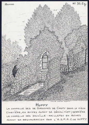 Huppy : chapelle funéraire de Grouches de Chepy dans le vieux cimetière, en ruines - (Reproduction interdite sans autorisation - © Claude Piette)