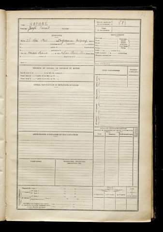 Honoré, Joseph Benoit, né le 26 mai 1901 à Languevoisin-Quiquery (Somme), classe 1921, matricule n° 583, Bureau de recrutement de Péronne