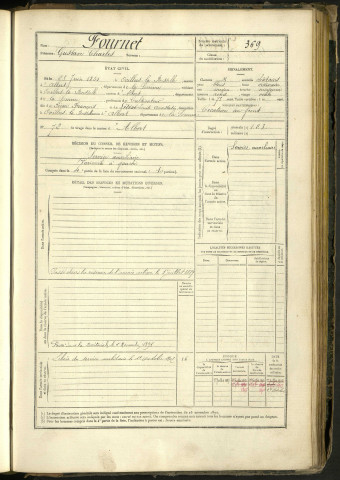 Fournet, Gustave Charles, né le 23 juin 1861 à Ovillers-la Boisselle (Somme, France), classe 1881, matricule n° 369, Bureau de recrutement Péronne