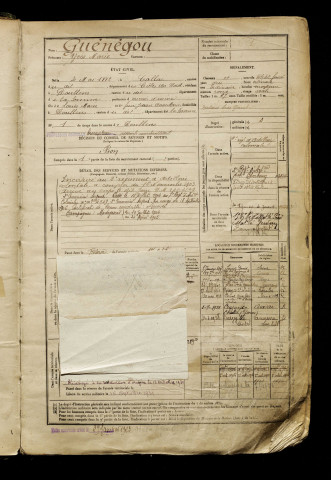 Guénégou, Yves Marie, né le 04 mai 1882 à Callac (Côtes-d'Armor), classe 1902, matricule n° 1, Bureau de recrutement d'Abbeville