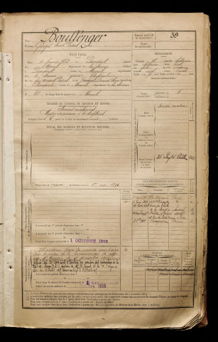 Boullenger, Georges Louis Pascal, né le 04 janvier 1872 à Pierrepont-sur-Avre (Somme), classe 1892, matricule n° 39, Bureau de recrutement de Péronne