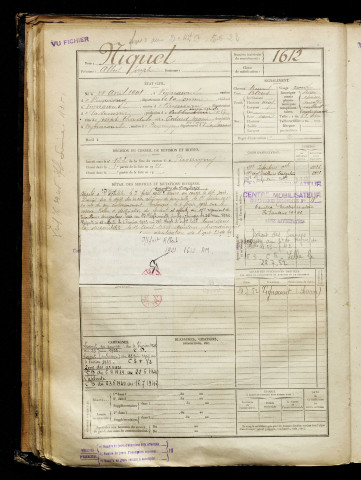 Niquet, Albert Joseph, né le 28 avril 1901 à Vignacourt (Somme), classe 1921, matricule n° 1612, Bureau de recrutement d'Amiens