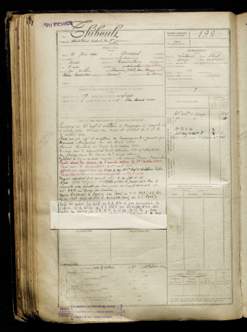 Thibault, Robert Gabriel Constant Jean Baptiste Arthur, né le 18 juin 1900 à Amiens (Somme), classe 1920, matricule n° 192, Bureau de recrutement de Péronne