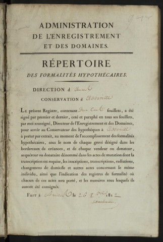 Répertoire des formalités hypothécaires, du 16/02/1808 au 8/04/1809, registre n° 009 (Abbeville)