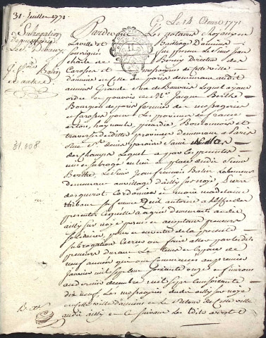 Etude de Me Nicolas Beaudelocque à Amiens (étude n°16). Minutes de l'année 1771