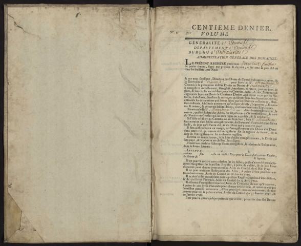 Centième denier du bureau d'Andainville pour la période du 27 mars 1790 au 16 décembre 1791