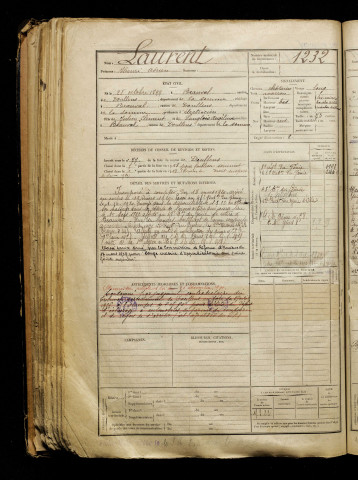 Laurent, Henri Adrien, né le 28 octobre 1899 à Beauval (Somme), classe 1919, matricule n° 1232, Bureau de recrutement d'Abbeville
