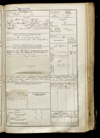 Quéquet, Paul, né le 13 avril 1896 à Roisel (Somme), classe 1916, matricule n° 889, Bureau de recrutement de Péronne