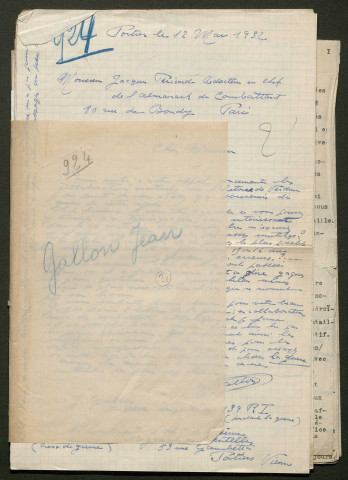 Témoignage de Gallon, Jean et correspondance avec Jacques Péricard