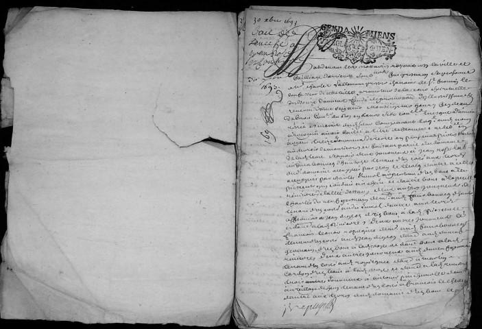 Etude de Me Henri Louette à Amiens (étude n°22). Minutes de l'année 1693