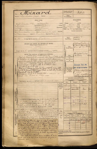 Minard, Louis Napoléon Joseph, né le 28 septembre 1869 à Assainvillers (Somme), classe 1889, matricule n° 340, Bureau de recrutement de Péronne
