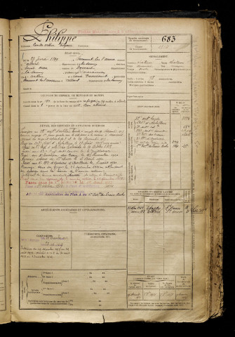 Philippe, Camille Arthur Fulgence, né le 27 février 1899 à Beaucourt-sur-l'Ancre (Somme), classe 1919, matricule n° 683, Bureau de recrutement de Péronne
