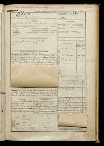 Hénon, Michel Florent Eugène, né le 29 septembre 1896 à Montauban-de-Picardie (Somme), classe 1916, matricule n° 1169, Bureau de recrutement de Péronne