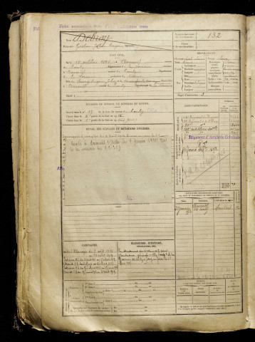 Debroy, Gaston Julien Eugène, né le 18 octobre 1896 à Bacouel-sur-Selle (Somme), classe 1916, matricule n° 132, Bureau de recrutement d'Amiens
