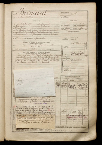 Brémard, Octave Arthur, né le 30 octobre 1875 à Bouttencourt (Somme), classe 1895, matricule n° 1119, Bureau de recrutement d'Abbeville