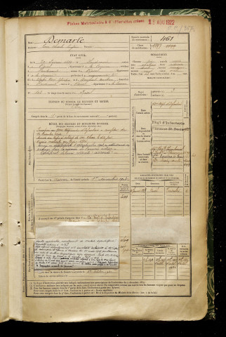 Demarle, Louis Charles Eugène, né le 20 février 1879 à Heudicourt (Somme), classe 1899, matricule n° 461, Bureau de recrutement de Péronne