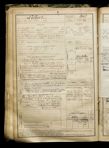 Liébert, Louis Ernest Arthur, né le 24 juillet 1879 à Fontaine-sous-Montdidier (Somme), classe 1899, matricule n° 842, Bureau de recrutement de Péronne
